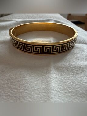 Gold and Black Greek Key Bangle Bracelet